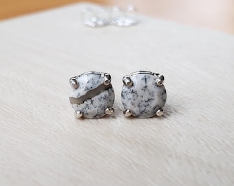 Pendientes de jaspe dendrítico natural de 6 mm con facetas redondas