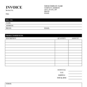 Invoice Template, Printable Invoice, Business Form, Editable Invoice, Receipt, Microsoft Word Invoice, Invoice Template Download