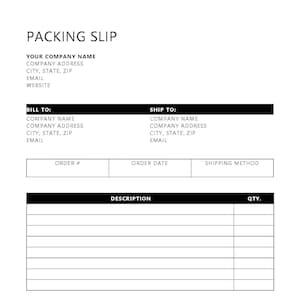 Packing Slip, Printable Packing Slip, Microsoft Word Packing Slip, Packing Slip for Word, Editable Packing Slip