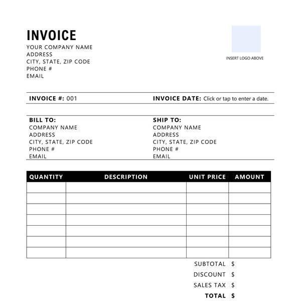 Invoice Template, Printable Invoice, Business Form, Editable Invoice Template, Receipt, Microsoft Word Invoice