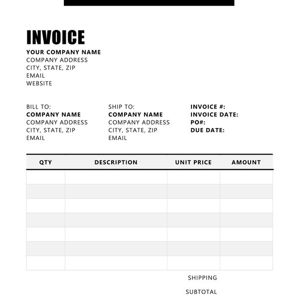 Microsoft Word Invoice, Invoice Template, Printable Invoice, Business Form, Editable Invoice, Receipt, Easy to Use Invoice Template