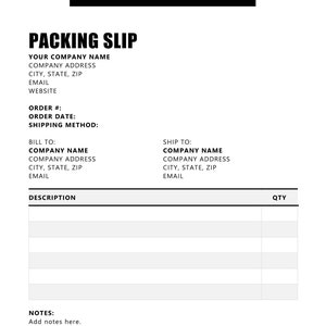 Packing Slip, Printable Packing Slip, Microsoft Word Packing Slip, Packing Slip for Word, Editable Packing Slip
