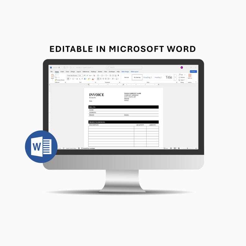 Customizable Invoice Template: Editable in Microsoft Word - Etsy Australia