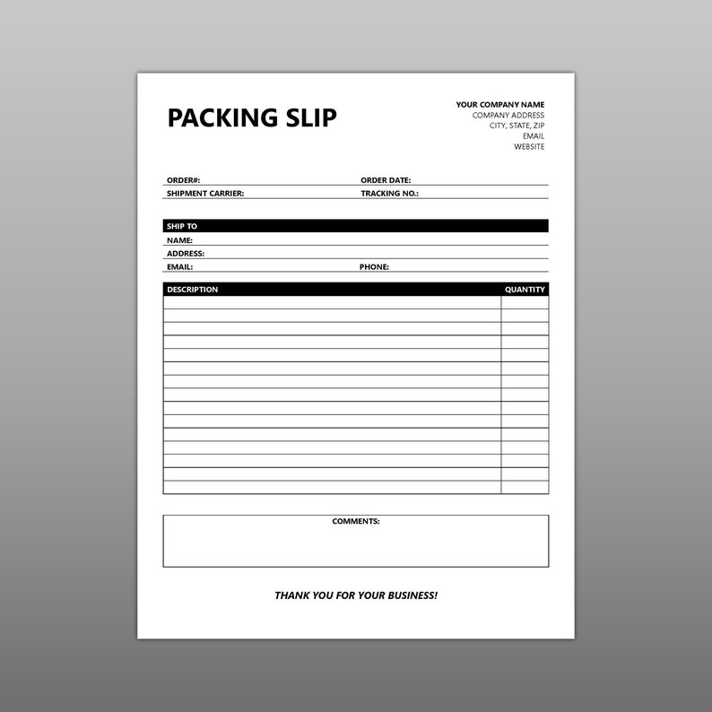 Packing Slip Microsoft Word Packing Slip Printable Packing Etsy