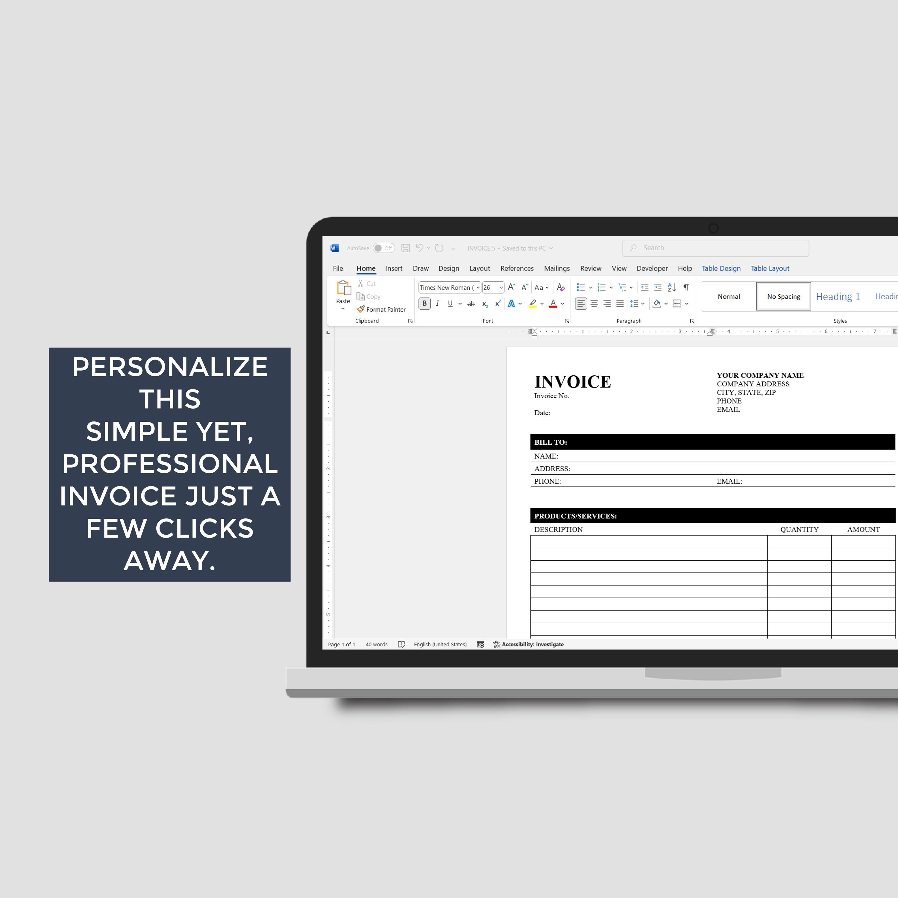 Customizable Invoice Template: Editable in Microsoft Word - Etsy