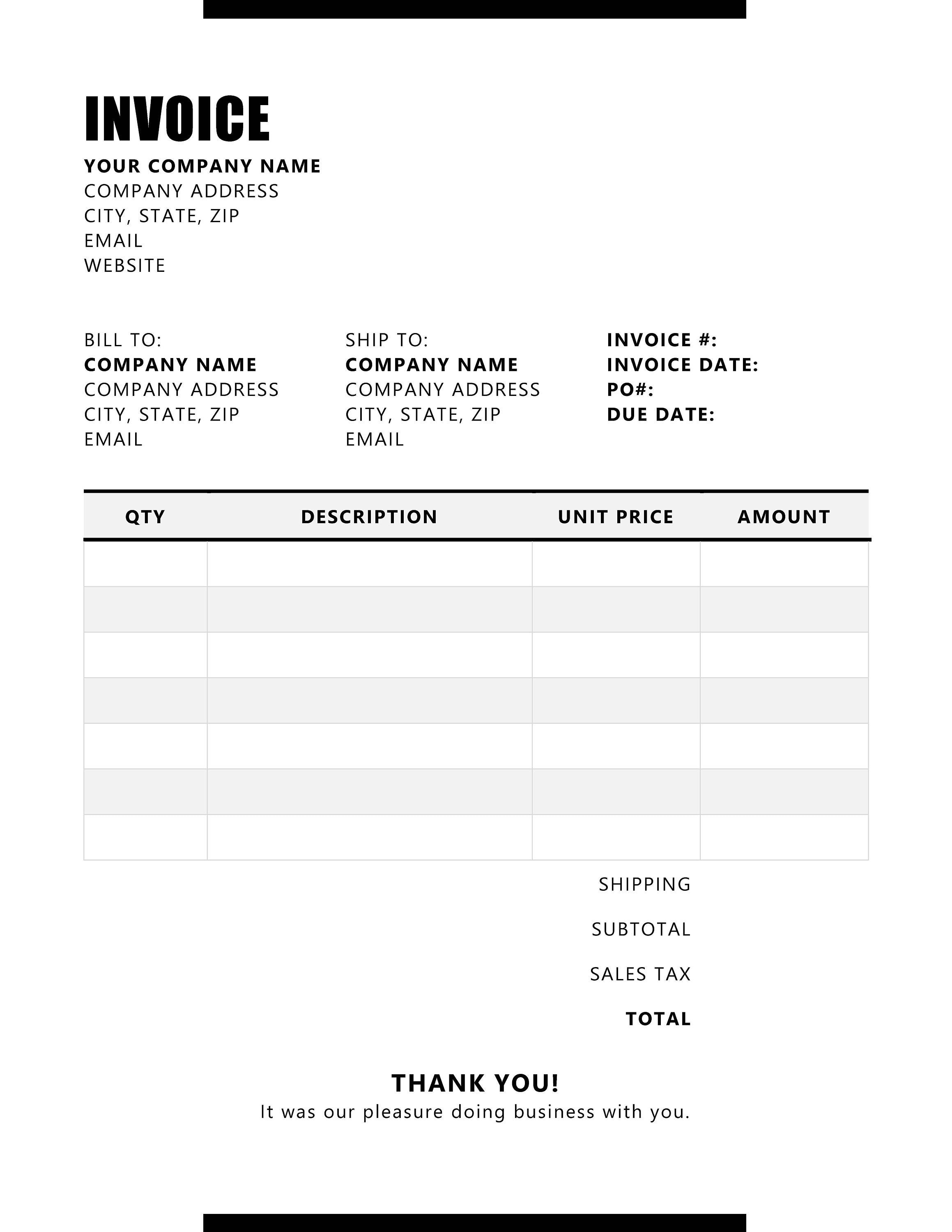 Invoice Template, Printable Invoice, Business Form, Editable Invoice