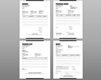 Editable Business Template Bundle: Invoice, Quote, Packing Slip, Order (Digital Download)