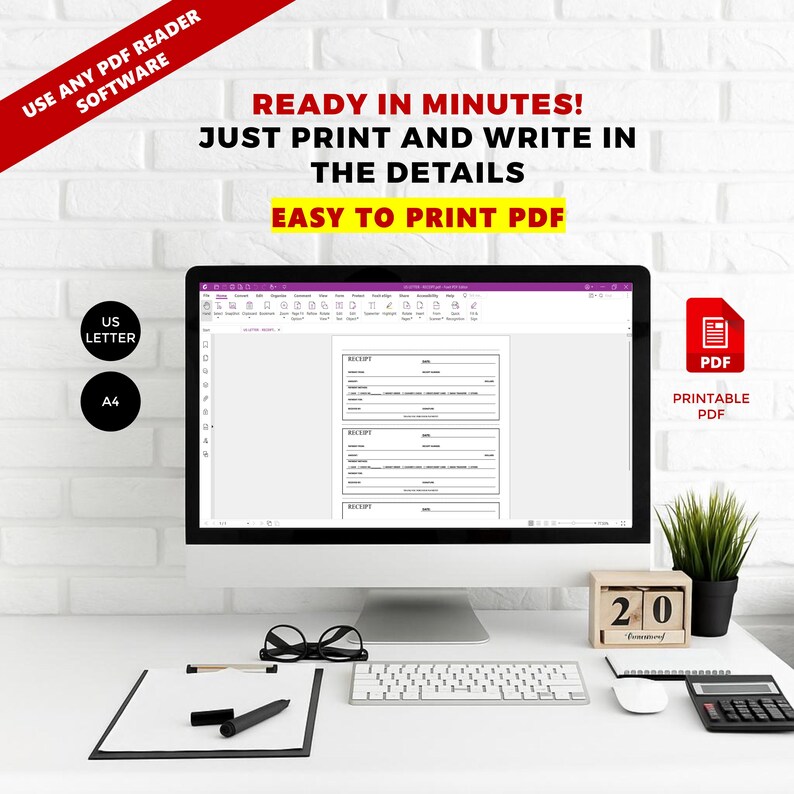 Computer Mouse Receipt Editable Receipt Template Printable, Simple Design (US Letter & A4 ...