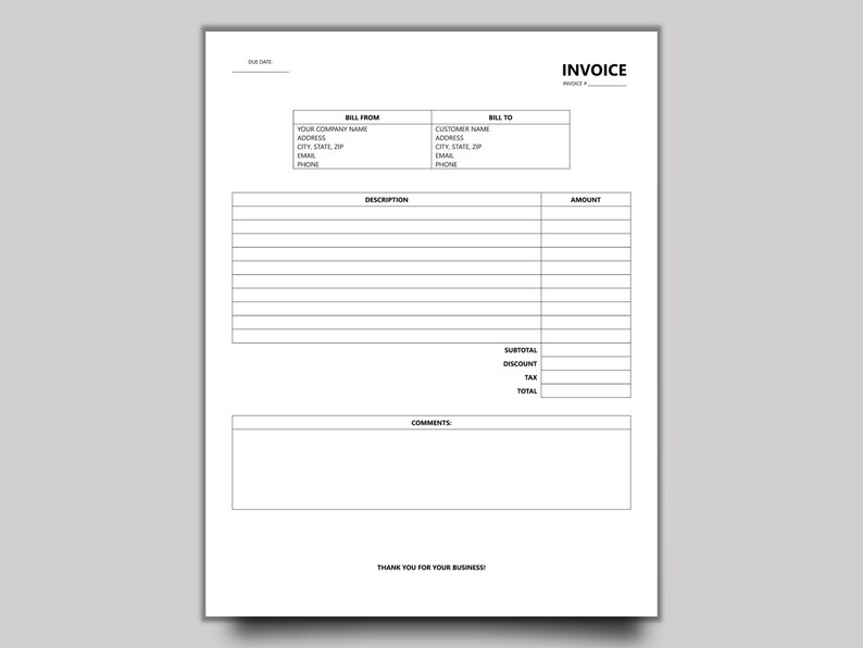 Editable Simple Invoice Template: Microsoft Word - Etsy