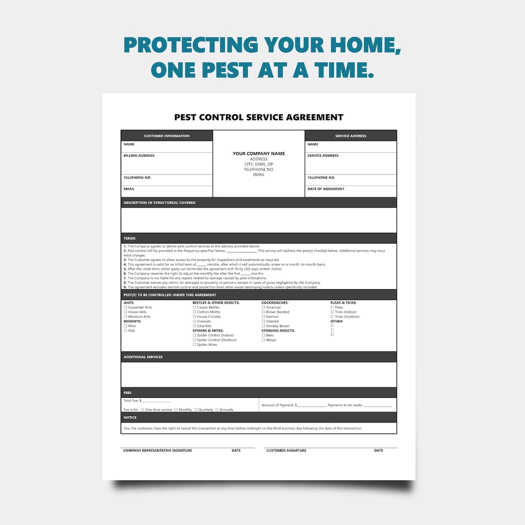 Editable Pest Control Service Agreement: Microsoft Word - Etsy