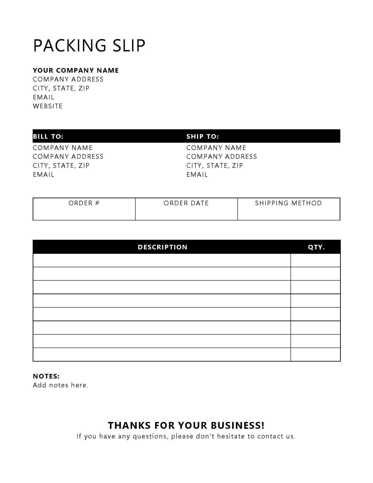 Editable Packing Slip Template - Microsoft Word - Etsy