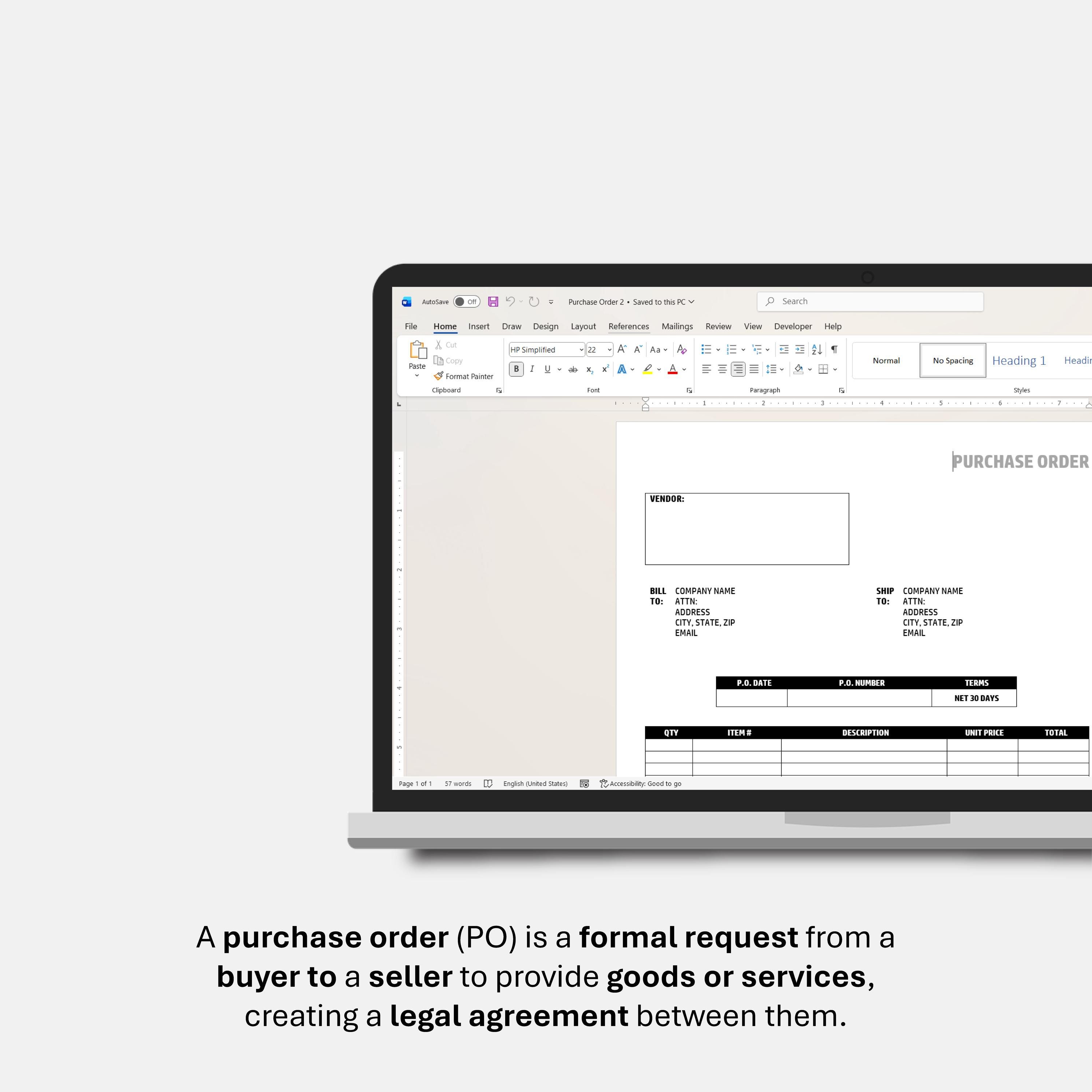 Modern Editable Purchase Order Template (microsoft Word) - Etsy