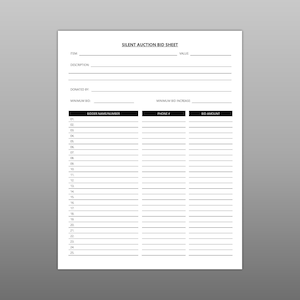 Silent Auction Kit: Bid Sheet, Donor & Buyer Receipts (Microsoft Word)