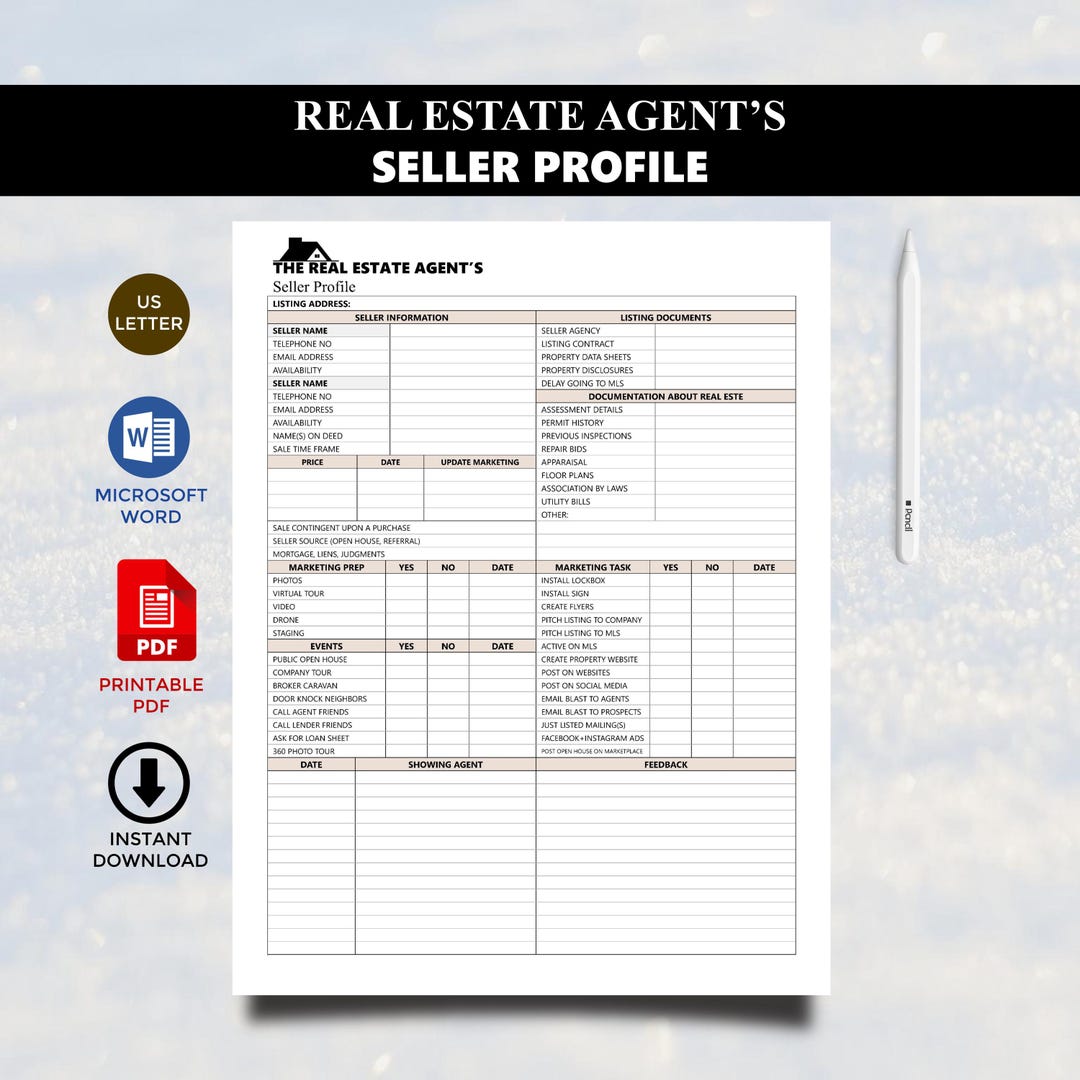 Real Estate Seller Profile Sheet - Seller Questionnaire. Editable ...
