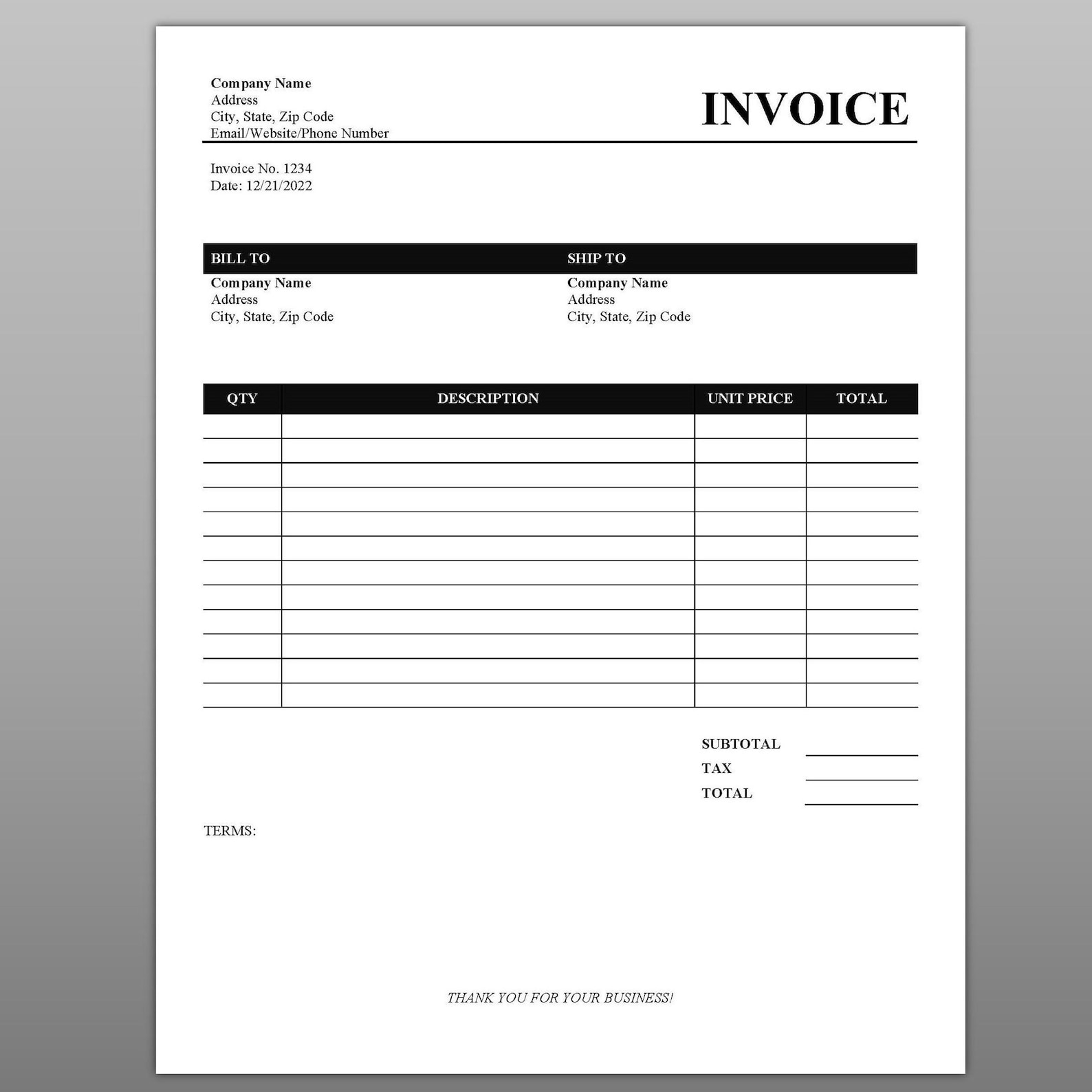 Invoice Template, Printable Invoice, Business Form, Editable Invoice ...