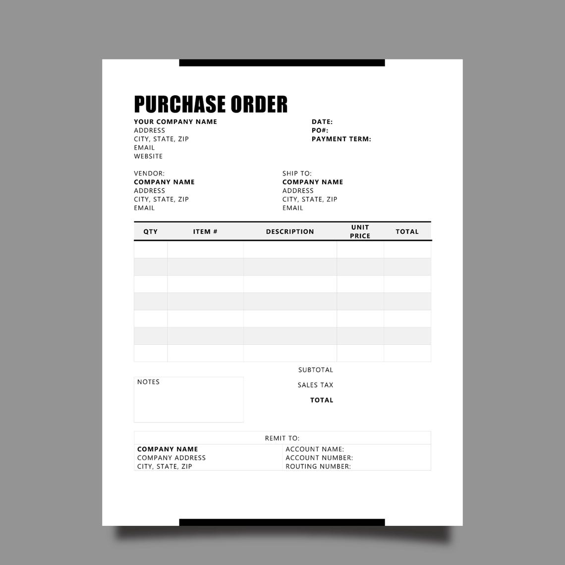 Editable Purchase Order Template: Business Form (microsoft Word) - Etsy