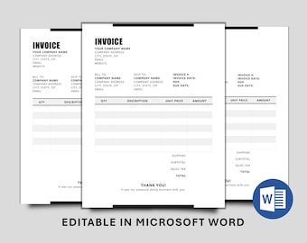Modern Editable Invoice Template for Word: Simple Business Invoice Design