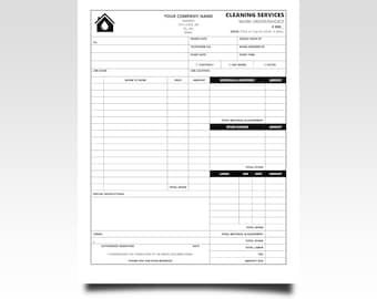 Puede incluir: Una orden de trabajo/factura de servicios de limpieza en blanco y negro. El documento incluye campos para la información de la empresa, los detalles del pedido, las especificaciones del trabajo y los resúmenes financieros. La esquina superior derecha tiene el texto "#000".