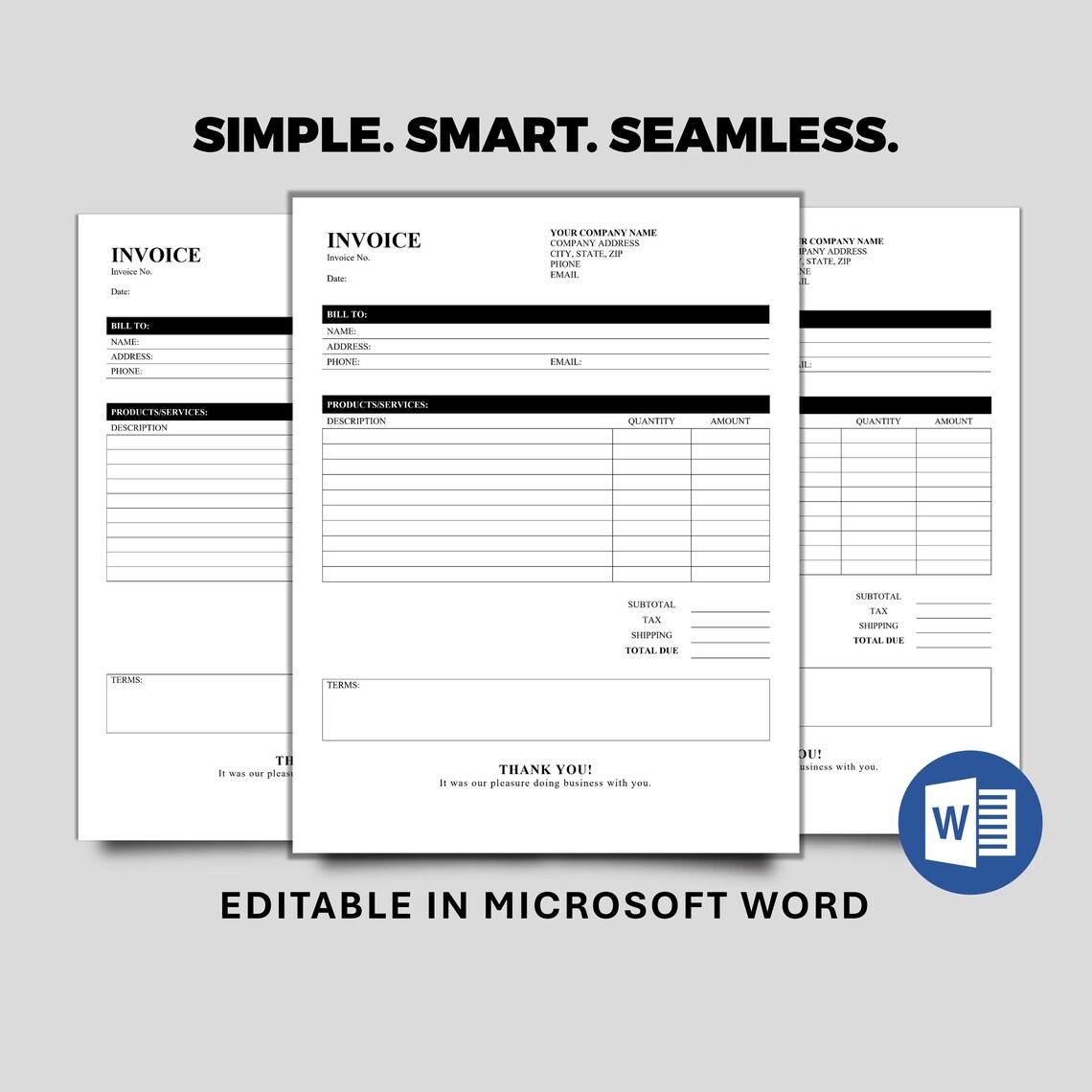 Customizable Invoice Template: Editable in Microsoft Word - Etsy Canada