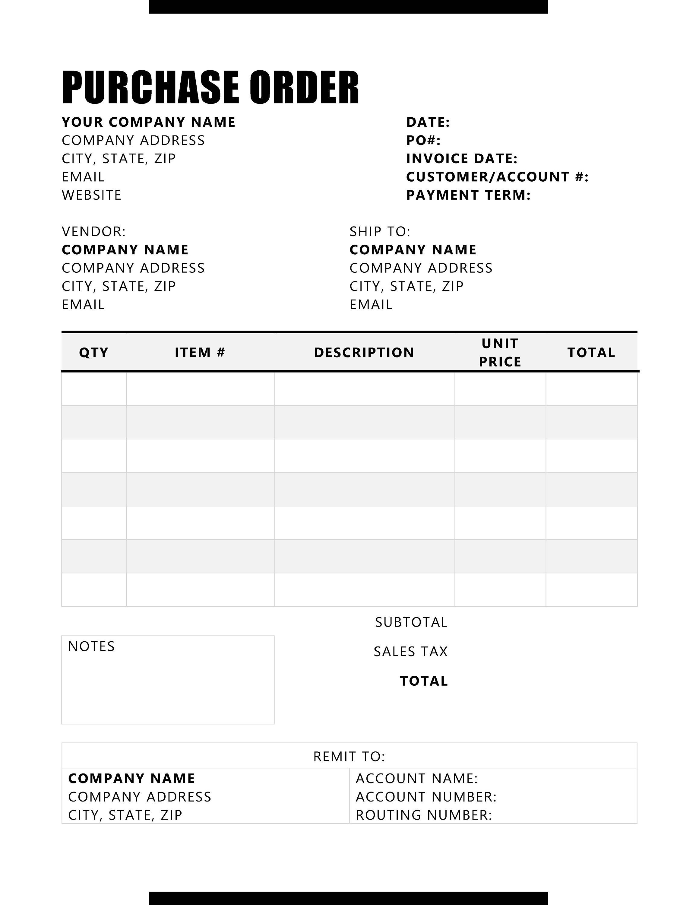 Free Purchase Order (PO) Template