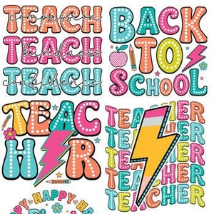 Back to School Teacher Gang Sheet | 10 DTF Transfers | Ready to Press Full Sheet | Teacher Life Designs | Trendy Boho T-Shirts
