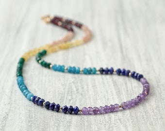 Christmas Gift For Her - 7 chakra necklace, chakra choker necklace, rainbow necklace, gemstone yoga necklace, chakra balancing, yoga gifts