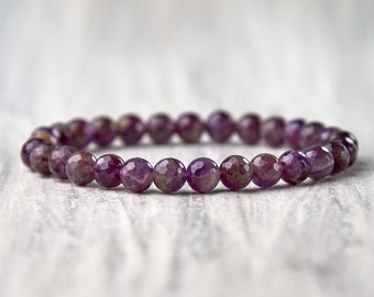 Handmade Beaded Bracelet - Amethyst bracelet Gemstone bracelet Purple stone jewelry Elastic bracelet Amethyst beads jewelry Crystal bracelet