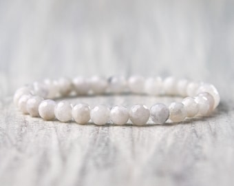 Handmade Beaded Bracelet - Natural moonstone bracelet June birthstone bracelet Womens gifts for sister White moonstone jewelry Beads jewelry