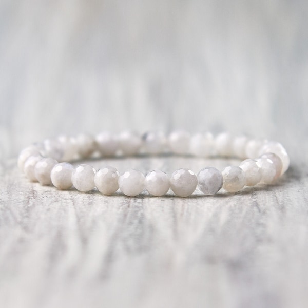 Handmade Beaded Bracelet - Natural moonstone bracelet June birthstone bracelet Womens gifts for sister White moonstone jewelry Beads jewelry