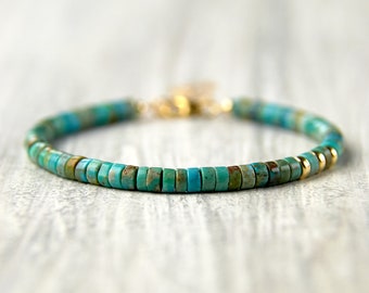 Gemstone bracelet - Genuine Turquoise bracelet December birthstone jewelry Christmas gift for mom Blue turquoise jewelry Minimalist bracelet