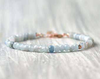 Gemstone bracelet - March birthstone aquamarine bracelet Aquamarine jewelry March birthstone jewelry Pisces birthday gifts Layering bracelet