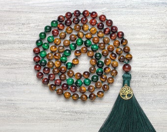 Mala beads 108 - Prayer beads Tiger's eye mala necklace Tree of life jewelry Protection mala beads 108 Tiger eye jewelry Buddhist mala beads