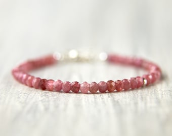 Pink tourmaline bracelet silver October birthstone jewelry Christmas gifts for her Pink crystal bracelet Tourmaline jewelry Stone bracelet