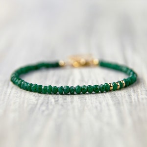 Gemstone bracelet - AAA Emerald bracelet for women May birthstone jewelry Christmas gift Emerald jewelry Stacking bracelets Beaded bracelet