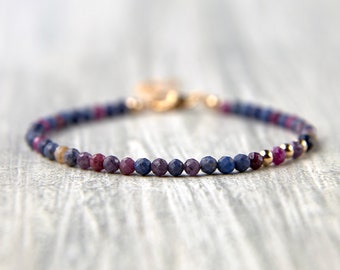 Bracelet de pierres précieuses - Bracelet de saphirs multicolores en or, cadeaux d'une femme de son mari, bijoux en saphirs naturels pour femmes, bracelet de pierres de naissance de septembre