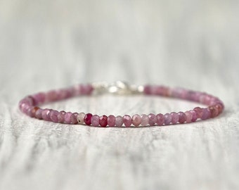 Gemstone bracelet - Pink Ruby bracelet silver July birthstone bracelet Moms gift for daughter Ruby jewelry July birthday Gemstone jewelry