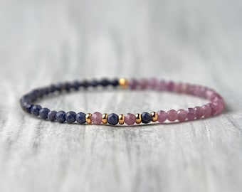 Dainty bracelet - Ruby & Sapphire bracelet Healing energy bracelet Pink ruby jewelry Elegant bracelet for women Sapphire jewelry for her