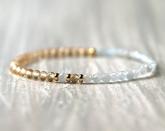 Dainty bracelet - Citrine & Aquamarine bracelet gold Birthstone jewelry Multistone bracelet Unique jewelry Mothers day gift for girlfriend
