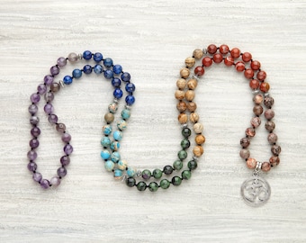 Mala beads 108 - Seven chakra mala beads Chakra jewelry Japa mala necklace Boho necklace Mala gift Prayer bead 108 Yoga jewelry Tibetan mala