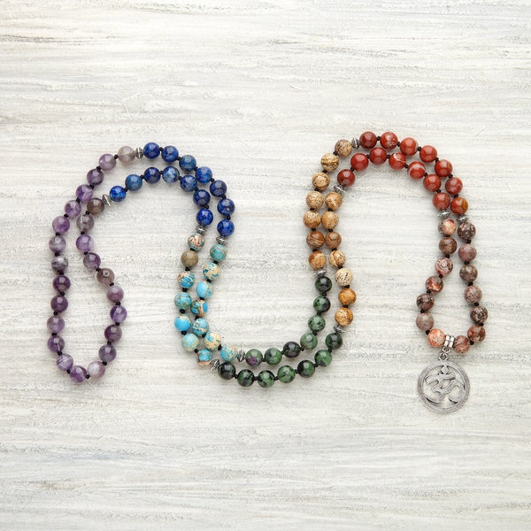 Mala Perlen 108 - Sieben Chakra Mala Perlen Chakra Schmuck Japa Mala Kette Boho Kette Mala Geschenk Gebetsperle 108 Yoga Schmuck Tibetanische Mala