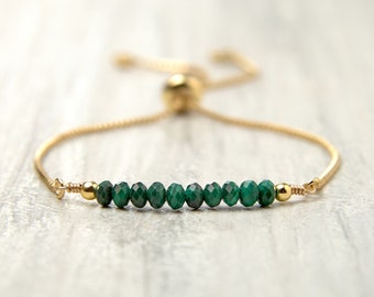 Gemstone Bar Bracelet - Genuine malachite bracelet gold Valentines day gifts Dainty bracelet Malachite crystal bracelet Malachite jewelry