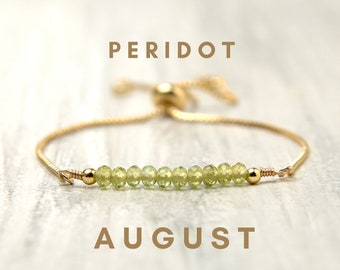 August birthstone bracelet Peridot bracelet August birthday gift for sister Birthstone jewelry Dainty bar bracelet for women Peridot jewelry