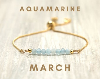 March birthstone bracelet gold Aquamarine bracelet Birthstone jewelry March birthday gift for her Blue stone bar bracelet Aquamarine jewelry