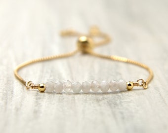 Gemstone Bar Bracelet - Rainbow moonstone bracelet gold June birthstone Delicate jewelry Moonstone crystal bracelet White moonstone jewelry