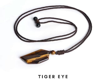 Crystal Pendant Necklace - Tigers eye necklace Gemstone pendant necklace Raw tiger eye jewelry Mens protection necklace Boho necklace