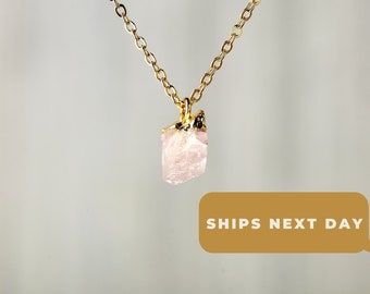 Raw Gemstone Necklace - Raw rose quartz necklace gold Rose quartz crystal necklace Rose quartz jewelry Rose quartz pendant dainty necklace