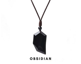 Black obsidian necklace Mens necklace Obsidian crystal necklace Mens jewelry Black pendant necklace Black crystal jewelry Mens gift ideas