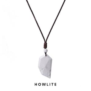 Crystal Pendant Necklace - Howlite necklace Howlite crystal necklace Mens necklace Howlite pendant necklace Howlite jewelry Boho necklace