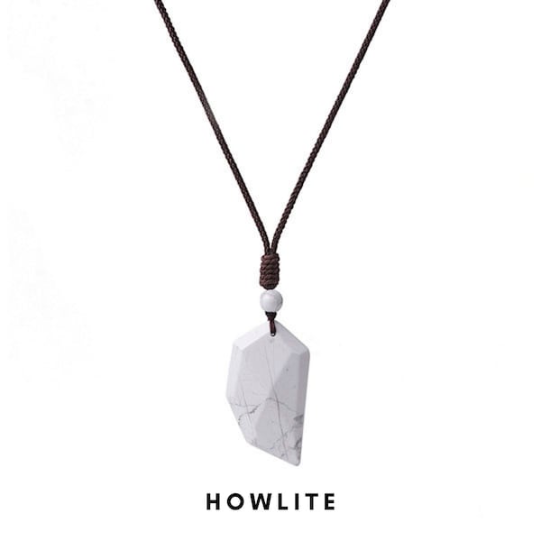 Crystal Pendant Necklace - Howlite necklace Howlite crystal necklace Mens necklace Howlite pendant necklace Howlite jewelry Boho necklace