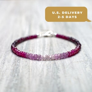 Gemstone bracelet - Ombre ruby bracelet 40th anniversary Crystal bracelet Shaded ruby jewelry July birthstone bracelet Handmade bracelet